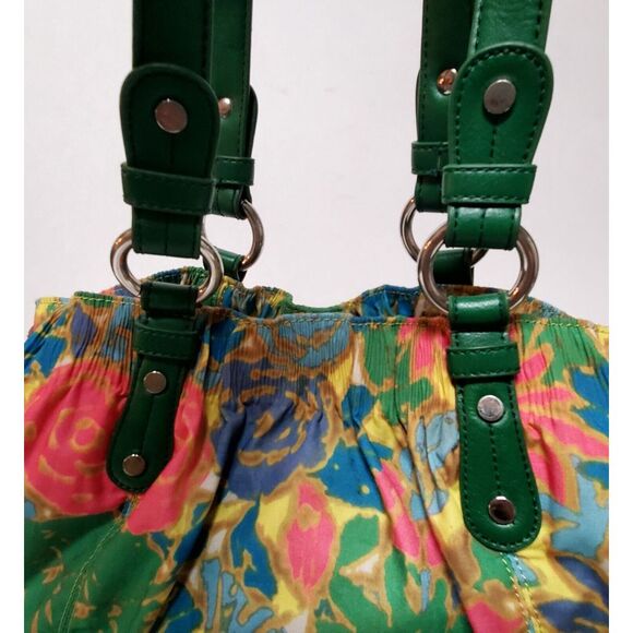 Nine West Handbag Colorful Batik Floral Pink/Teal/Yellow/Green 2 Handle Options - Picture 6 of 12